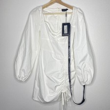 NWT Pretty Little Thing White Long Sleeve Sweetheart Neck Ruched Bodycon Dress 0