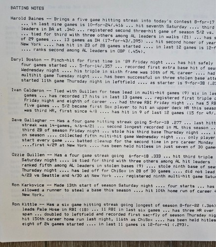 CHICAGO WHITE SOX vs. NEW YORK YANKEES 1989 PROGRAM WITH MEDIA-PRESS NOTES - Picture 3 of 5