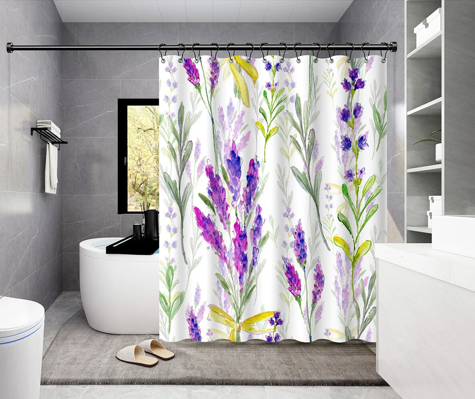 Cortina de Ducha Serona Floral Lavanda con Flores Amarillas Púrpura, 70 x 72" Foto 2 de 2