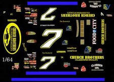  7 Dale Earnhardt jr. Church Brothers 1996 1/64th HO Scale Slot Car Decals