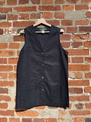 Vintage Size S 8-12 Black Linen Blend Button Front Boxy Waistcoat Orvis - Picture 3 of 8