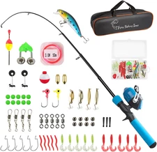 Kids Fishing Pole Kit, 59'' Telescopic Rod and Reel Beginner Combo with Spincast