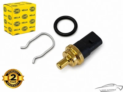 ORIGINAL HELLA Kühlmitteltemperatur Sensor + Metallfeder für Audi Seat Skoda VW - Bild 1 von 3