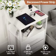 Bedside Table with Charging Station, Nightstand with Outlets and 2 USB Ports