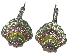 Lunch At The Ritz,Seashell Earrings   14k Plated & Swarovski Crystals. Signed