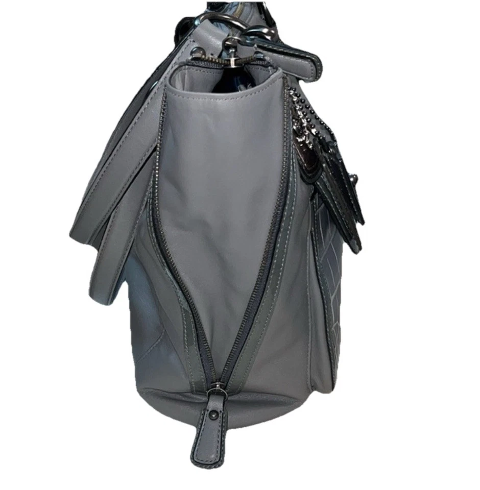 Coach Grey Leather Kristin Spectator Hobo Handbag Purse, Animal Print Top Handle - Image 3 of 4