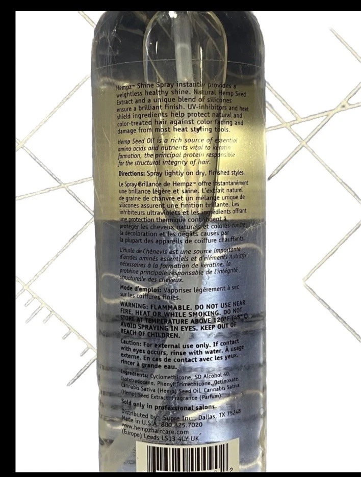 Spray para el cabello sin peso Supre Hempz Shine 4,3 oz (fórmula CA) Foto 3 de 4