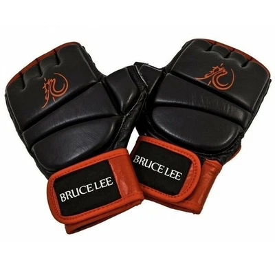 Bruce Lee Leder gepolsterte Handschuhe MMA Kickboxen Handbandagen Grappling Training