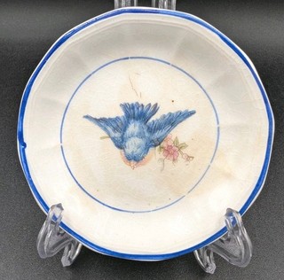 Vintage Bluebird Butter Pat Crazing And Staining