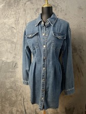 Denim Cinched Midi Long Sleeve Dress Women's  US 6 UK 10