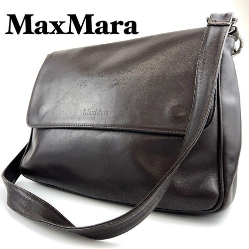 Max Mara Shoulder Bag Tote Bag Brown Leather Logo Women's USED FROM JAPAN