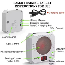 Dry Fire Laser Training Target w/ Magnetic/Adhesive mount USB-C Rechargeable