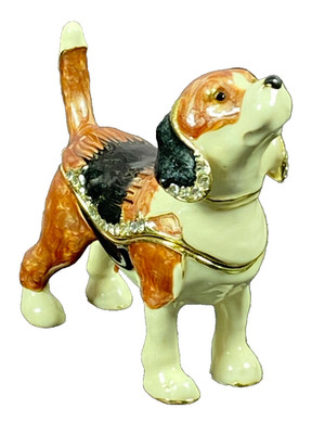 Enamel Beagle Dog Hinged Jeweled Trinket Box  Pill Box Hand Painted