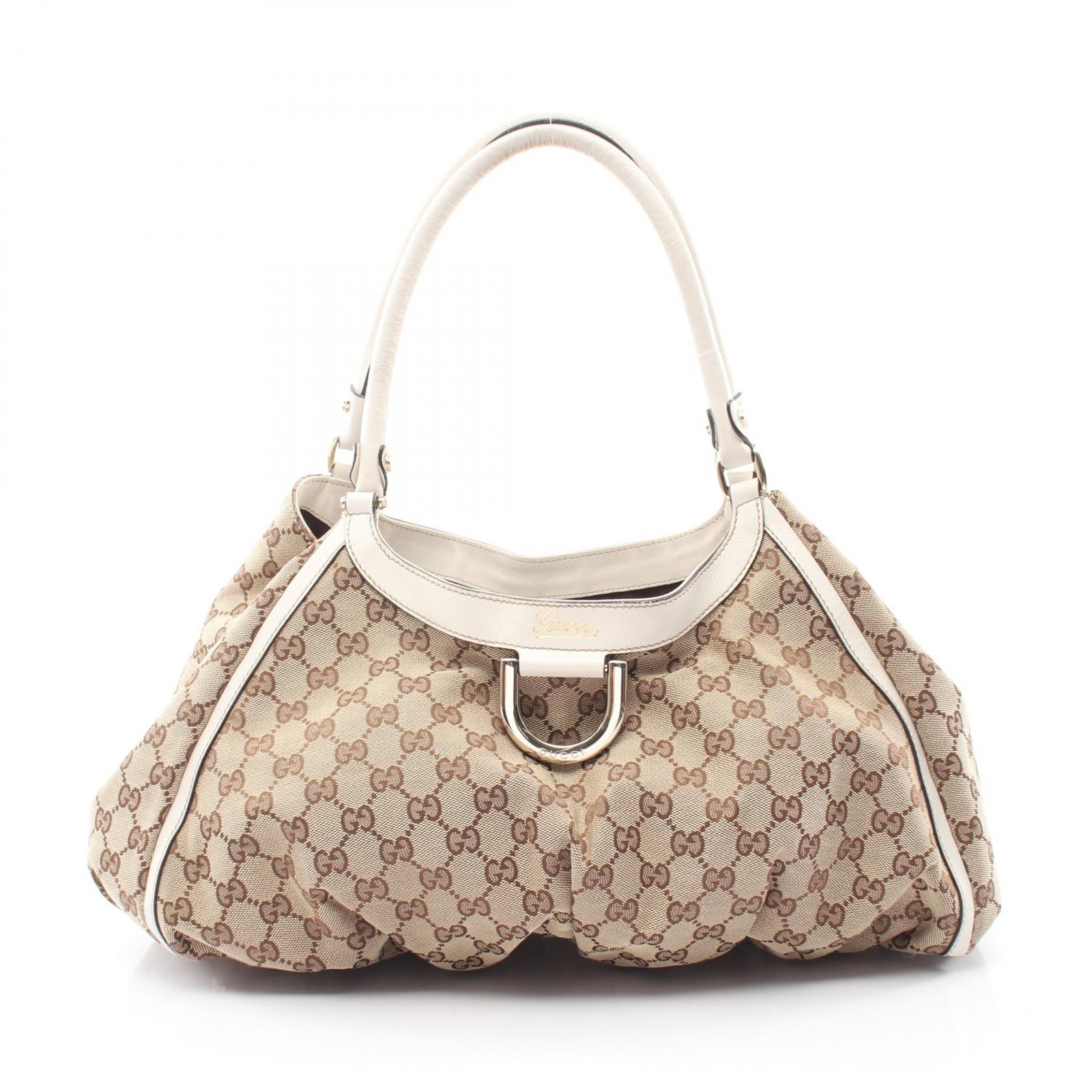 Borsa a tracolla Gucci Abbey GG tela 189835 pelle beige bianca usata donna