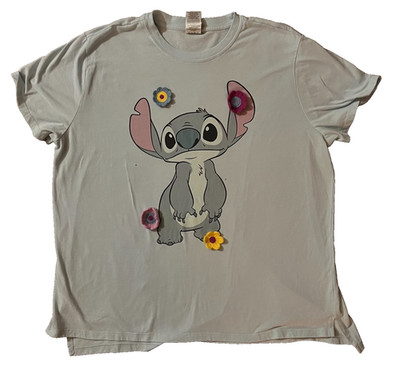 Disney Stitch Ladies Crochet Character Tee 2XL Light Blue 3D Floral Graphic Cute