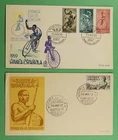 DR WHO 1950s SPANISH GUINEA 2 FDC SEMI POST BICYCLE OVERSEAS MAILER R84277