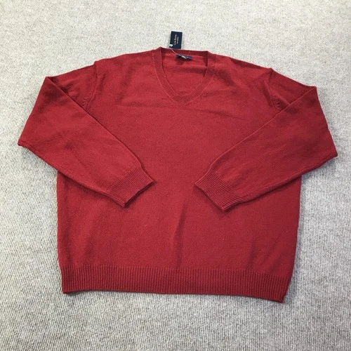 Club Room Sweater Mens 2XL Red 100% Lambswool V Ne