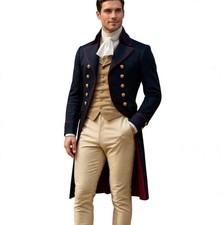 Men  s Regency Tailcoat Navy Wool Victorian Historical Costume Frock Coat only