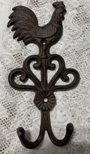 Cast Iron Rooster Double Wall Hook, 9”x4.5”, New