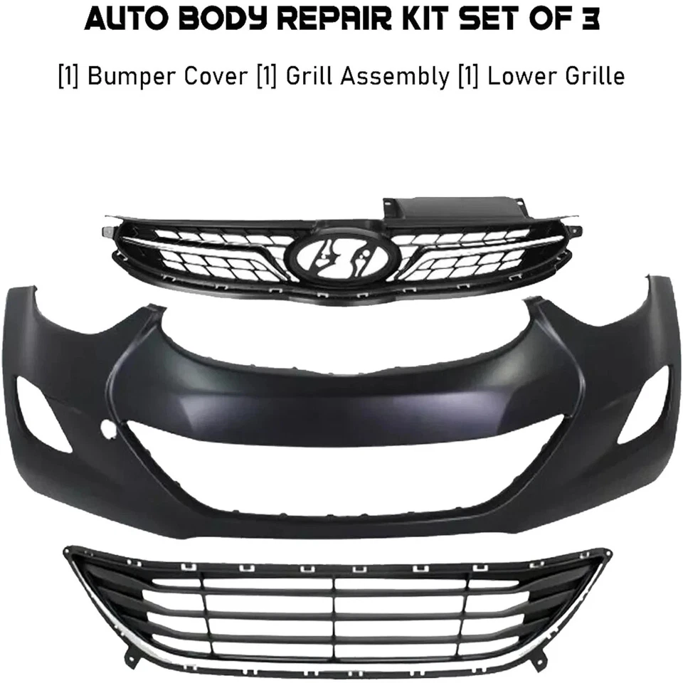 Front Bumper Cover Fascia & Grille Assembly For 2011-2013 Hyundai Elantra Foto 2 de 4