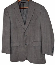 Jos A Bank 40R Sport Coat Blazer Gray Taupe Glen Plaid Silk Wool 2 Button