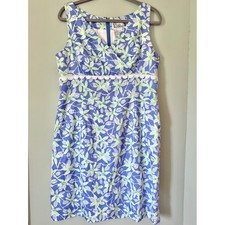 Vintage Lilly Pulitzer Ladybug Picnic Floral Dress Blue Green Cotton Size 12