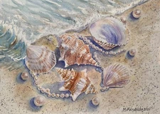 Original Artwork Painting Landscape HYPERREALISM SEASHELL PEARL Seascape Gift A4