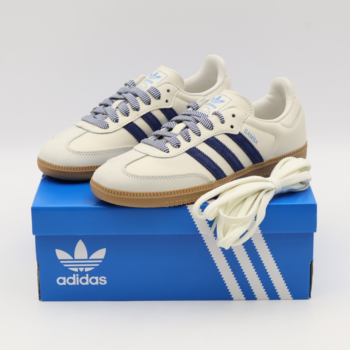 top3★adidas Samba OG ホワイト/ネイビー 24㌢ JI3907 adidas Originals Samba OG Off White Dark Blue Clear Sky
