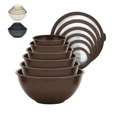 Bakken Master 12 Piece Brown Plastic Nesting Bowls with Lids