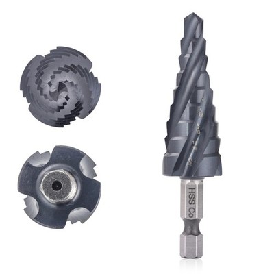 M35 Four Spiral Flute Cobalt Step Drill Bit, 1/4''-3/4'' Wear-Resistant TiAlN C...