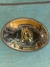 Montana Silversmiths German Silver Belt Buckle Etched Horse Western Spokane 1986