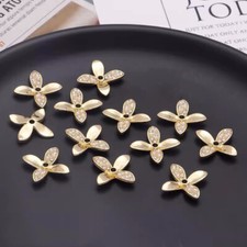 10pcs CZ pave Clover Charms,Cubic Zirconia Petal Pendants,Zircon Flower Charms