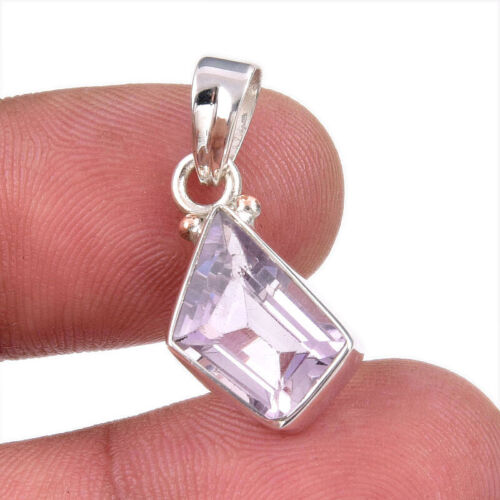 Natürlicher rosa Amethyst Edelstein 925 massiv Sterlingsilber Schmuck Anhänger 1"