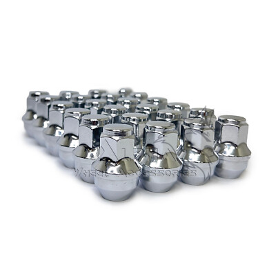 24pcs M14x1.5 One-Piece Chrome Lug Nuts – 60 Degree Cone Seat, OEM Factory Style, 13/16 Hex, Rust-Resistant For Ford F-150 15-20