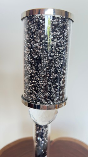 Luxury Black Crushed Diamond Crystal Filled Mirrored Candle Holder Decor - Picture 4 of 5