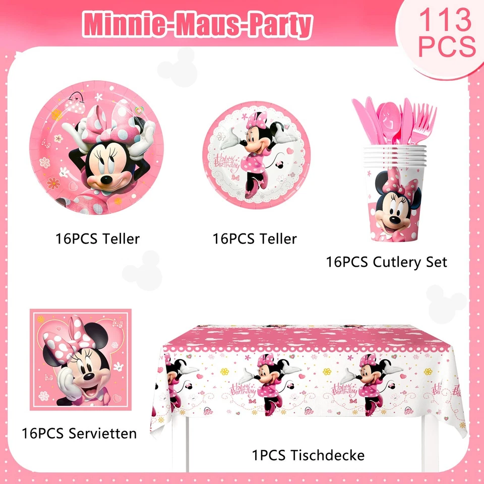 Minnie Maus Kinder Geburtstag Party Deko Teller Minni Mouse Party Dekoration - Bild 2 von 4