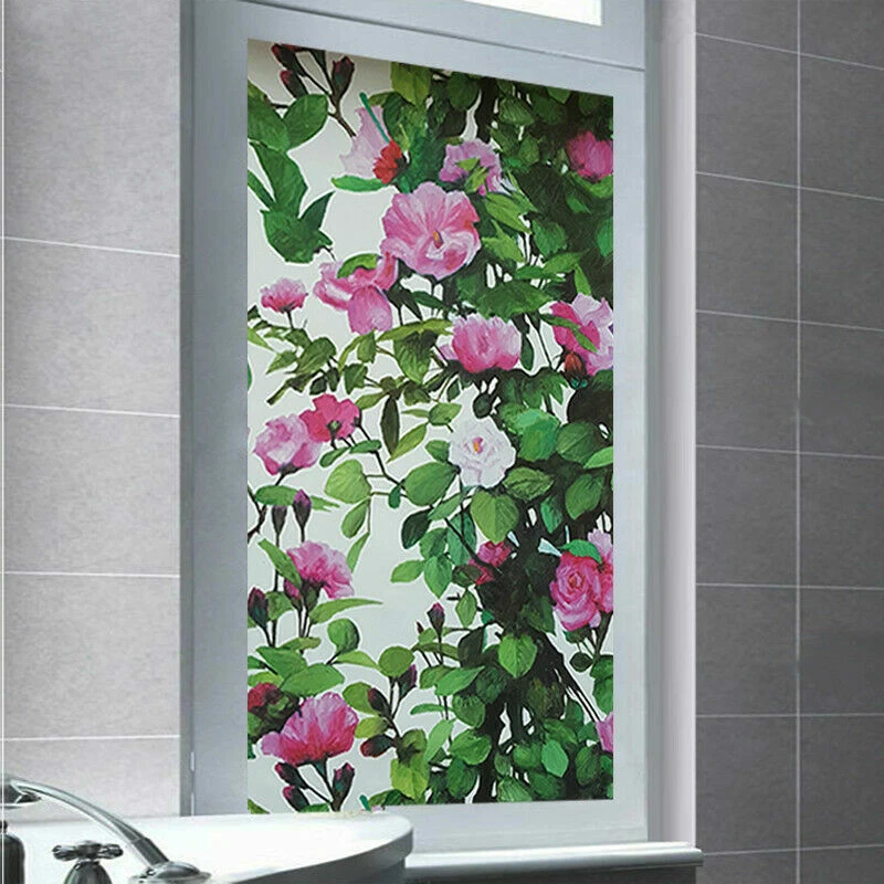 1xFloral Vitrail Fenêtre Film Givré Crampon Statique Étui Verre Sticker Amovible - Photo 1/4