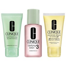 Clinique, Set, 3-Step Skincare Cleanser/Exfoliator/Moisturizer 1/2/1 , Oily, 3p