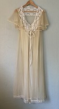 Vtg 50s 60s Union Made Ecru Lace Peignoir Nightown Sheer Robe Set Nylon Small S