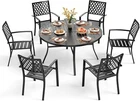 7 Piece Patio Dining Set Outdoor Furniture Set Metal Round Table Chair Set Black