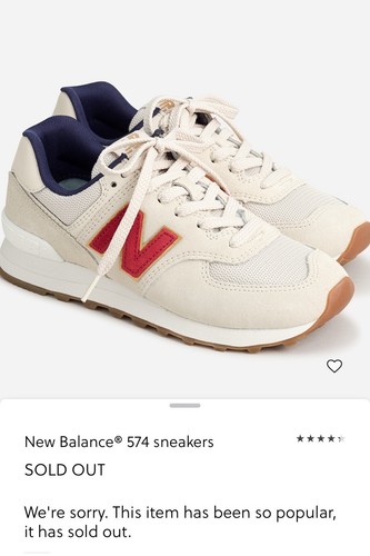 NEW!1 New Balance 574 Classics J. Crew ivory /red/gold/blue Sneaker W8.5