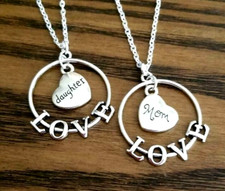 Silver 2pc Mom  Daughter Necklace Set Mother Daughter Jewelry Christmas Gift