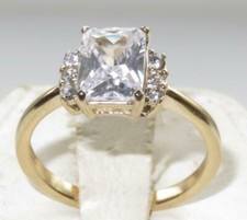 Ladies gold solitaire ring emerald cut  cz engagement 1.50ct 18kt steel 