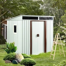 6x5 FT Outdoor Metal Storage Shed White with Window & Metal Foundation for Patio