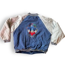 Vintage 90s Walt Disney World Mickey Mouse Epcot Denim Varsity Bomber Fantasia