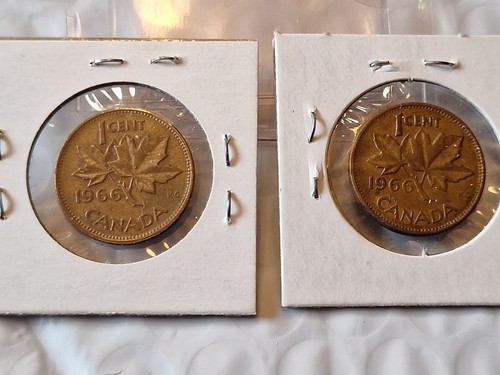 Set of 2 - 1966 Canada 1C Penny Coin Elizabeth II D.G. - KM 59.1 - Bronze/Copper - Picture 17 of 24
