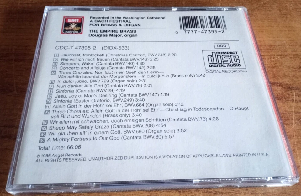 The Empire Brass Quintet + Douglas Major [organ] - A Bach Festival - CD - 1986 Foto 2 de 3