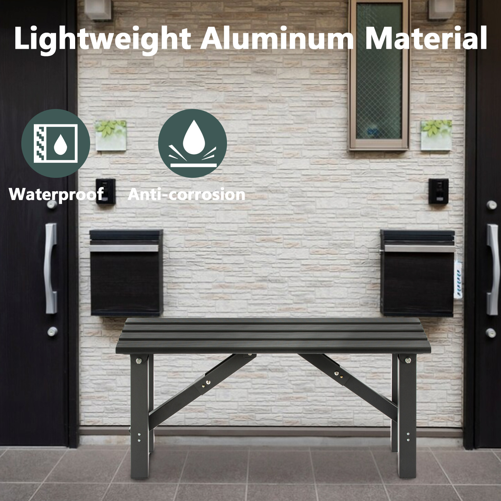 Ginkman 47.2x14.2x15.7 inches Aluminum Folding Outdoor Bench for Park Garden