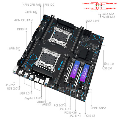 X99 Motherboard Dual CPU LGA 2011-3 8 Channel DDR4 RAM - Intel