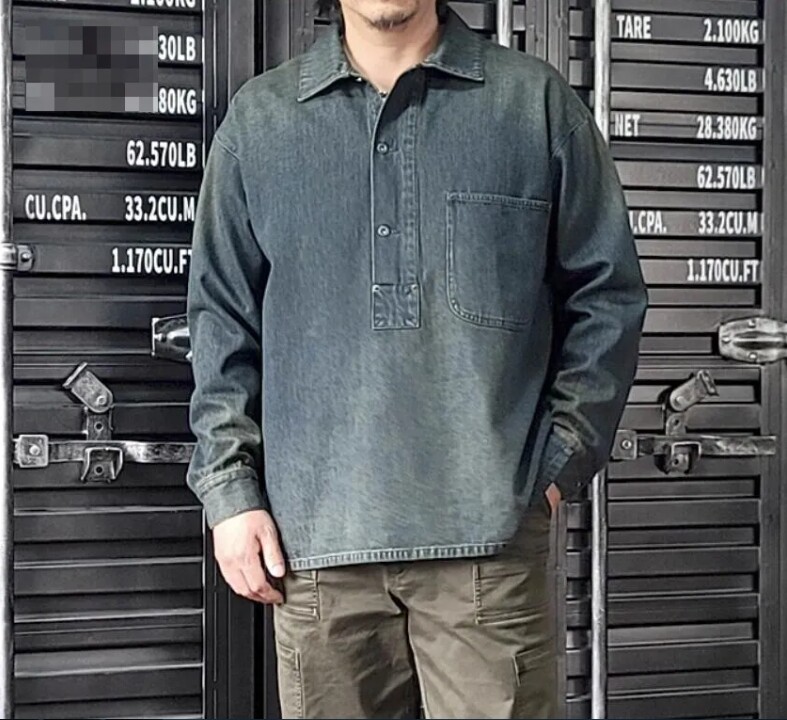 Men's Denim Shirt Pullover Shirt Loose Smock Jacket Retro